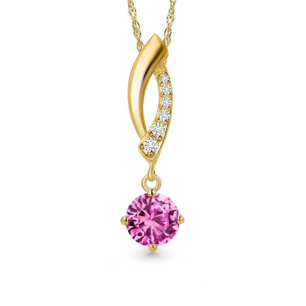 Pink Created Sapphire - September_Pendant in 10K Yellow Gold