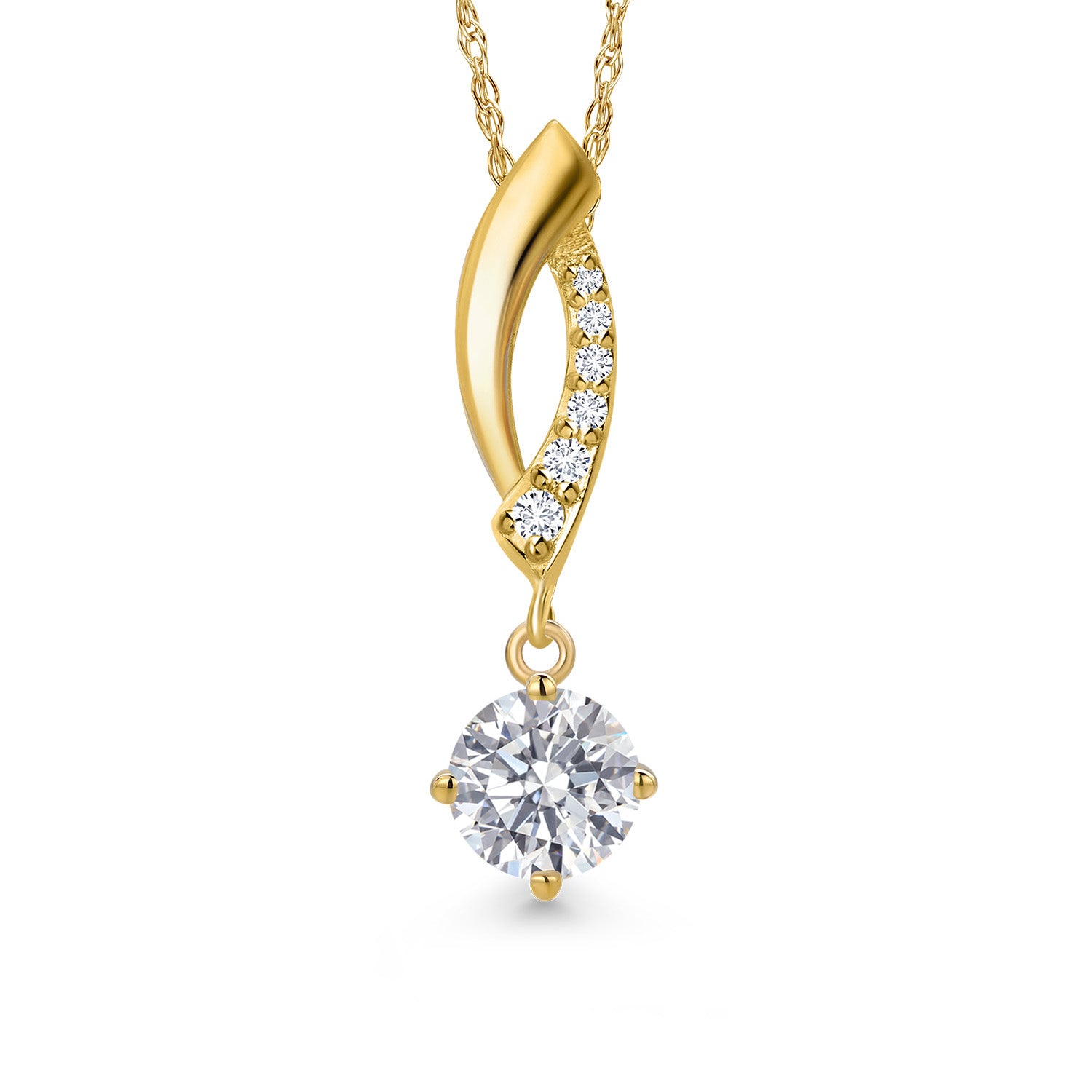 10K Yellow Gold E - F Lab Grown Diamond Pendant Necklace for Women | 0.53 Cttw | Gemstone April Birthstone | Round 5MM | With 18 Inch Chain