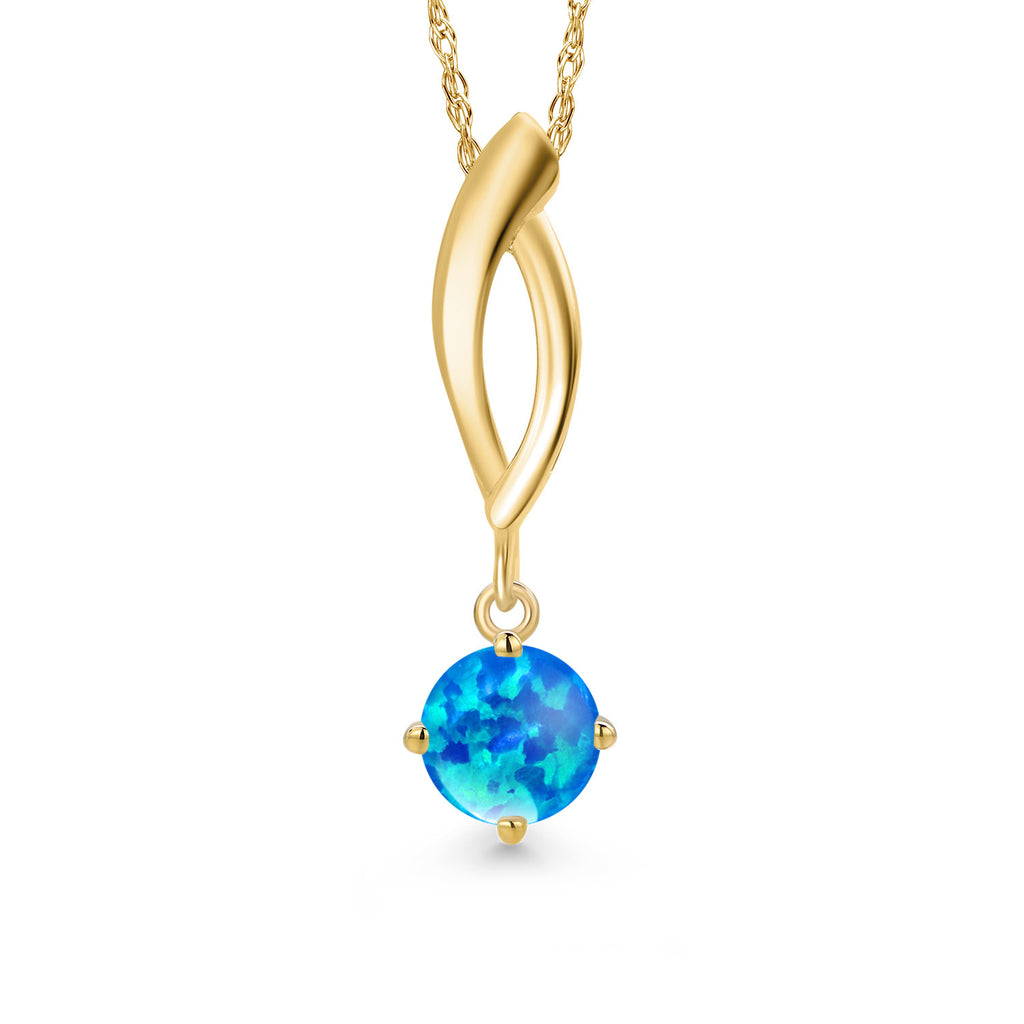Blue Simulated Opal - October_Pendant in 10K Yellow Gold