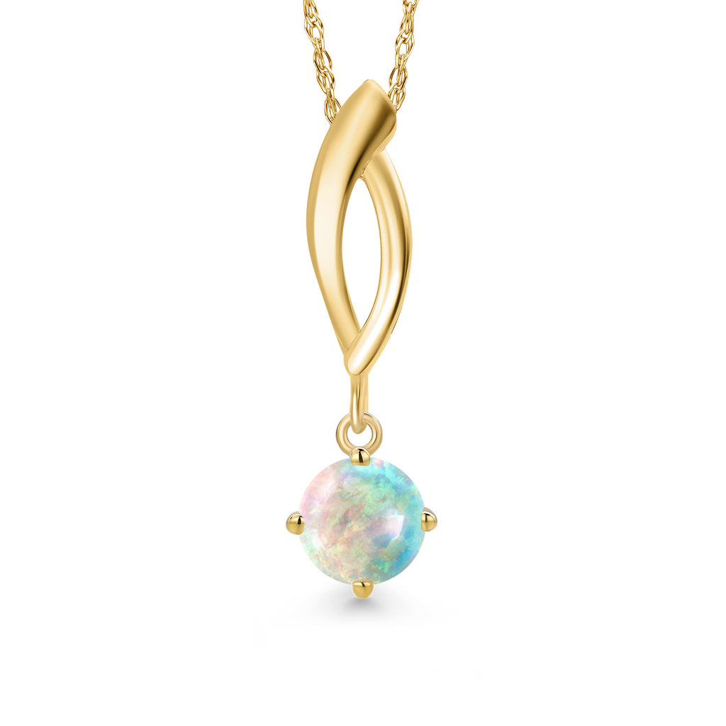 White Opal-Cabochon - October_Pendant in 10K Yellow Gold