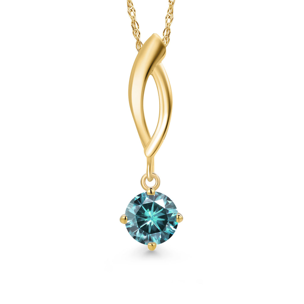 Blue Moissanite - April_Pendant in 10K Yellow Gold