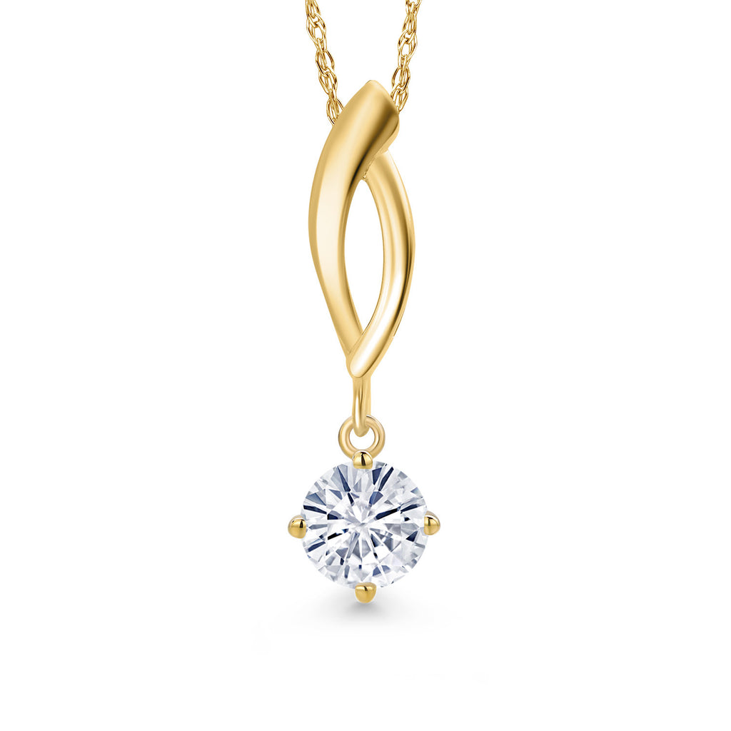 White Moissanite - April_Pendant in 10K Yellow Gold