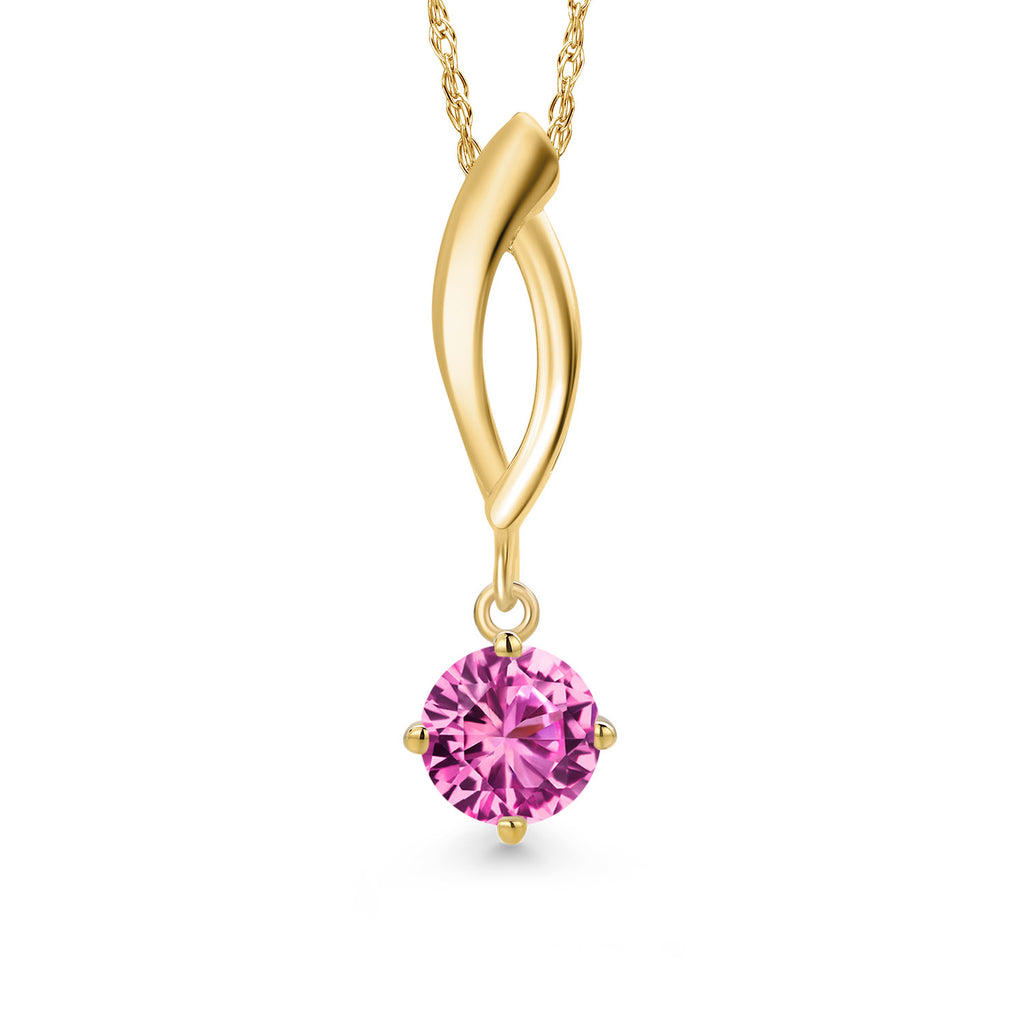 Pink Created Sapphire - September_Pendant in 10K Yellow Gold