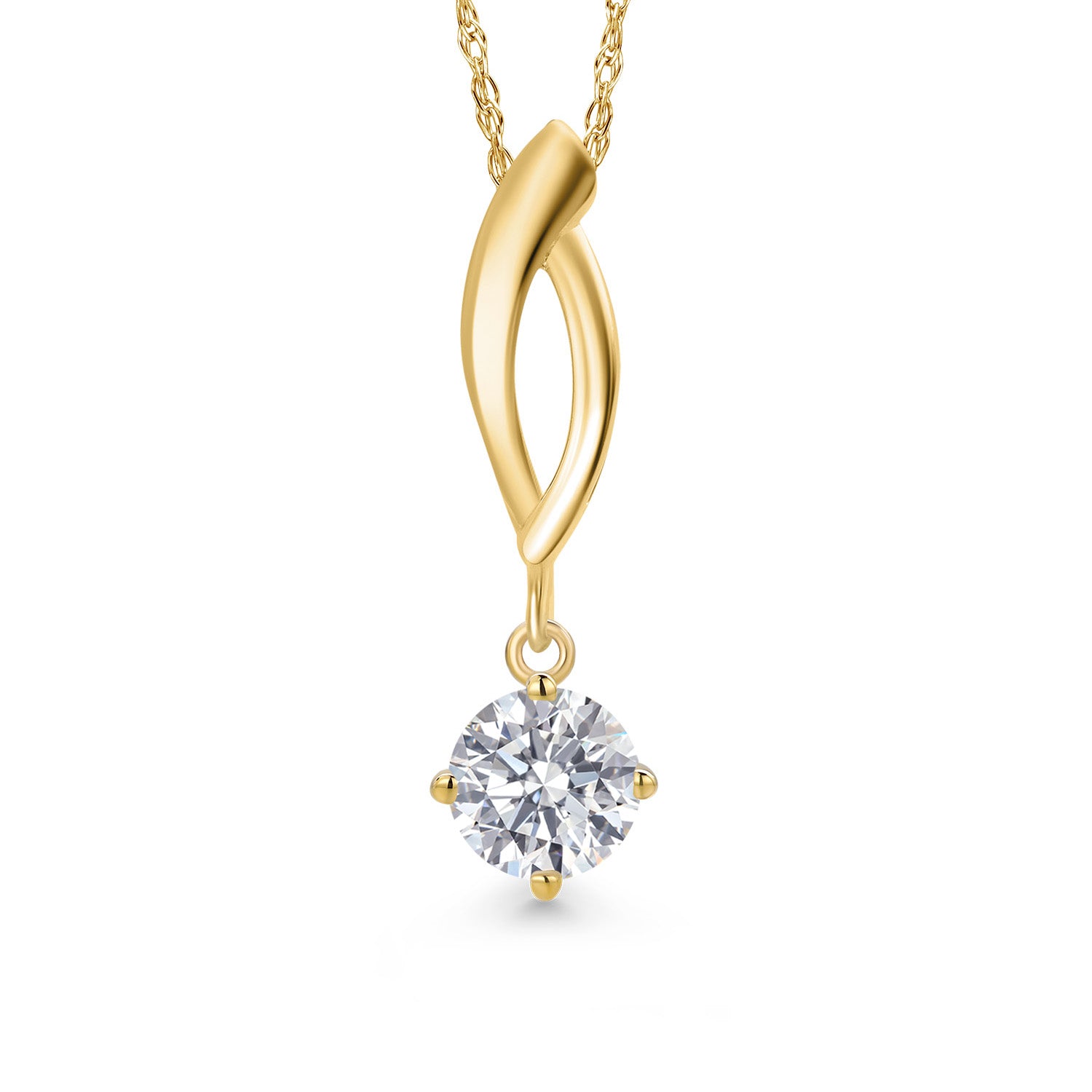 10K Yellow Gold E - F Lab Grown Diamond Pendant Necklace for Women | 0.50 Cttw | Gemstone April Birthstone | Round 5MM | With 18 Inch Chain