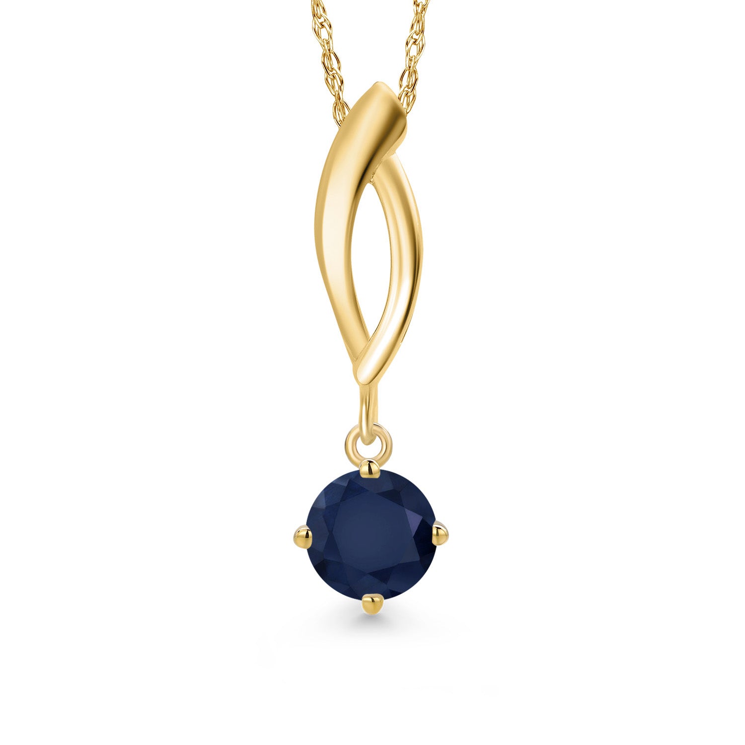 10K Yellow Gold Blue Sapphire Pendant Necklace for Women | 0.60 Cttw | Gemstone September Birthstone | Round 5MM | With 18 Inch Chain