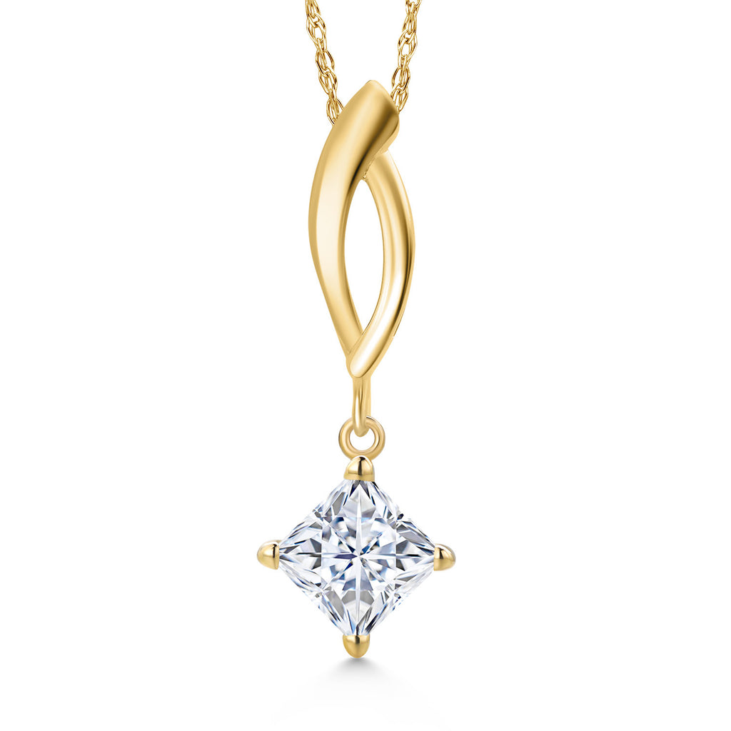 White Moissanite - April_Pendant in 10K Yellow Gold