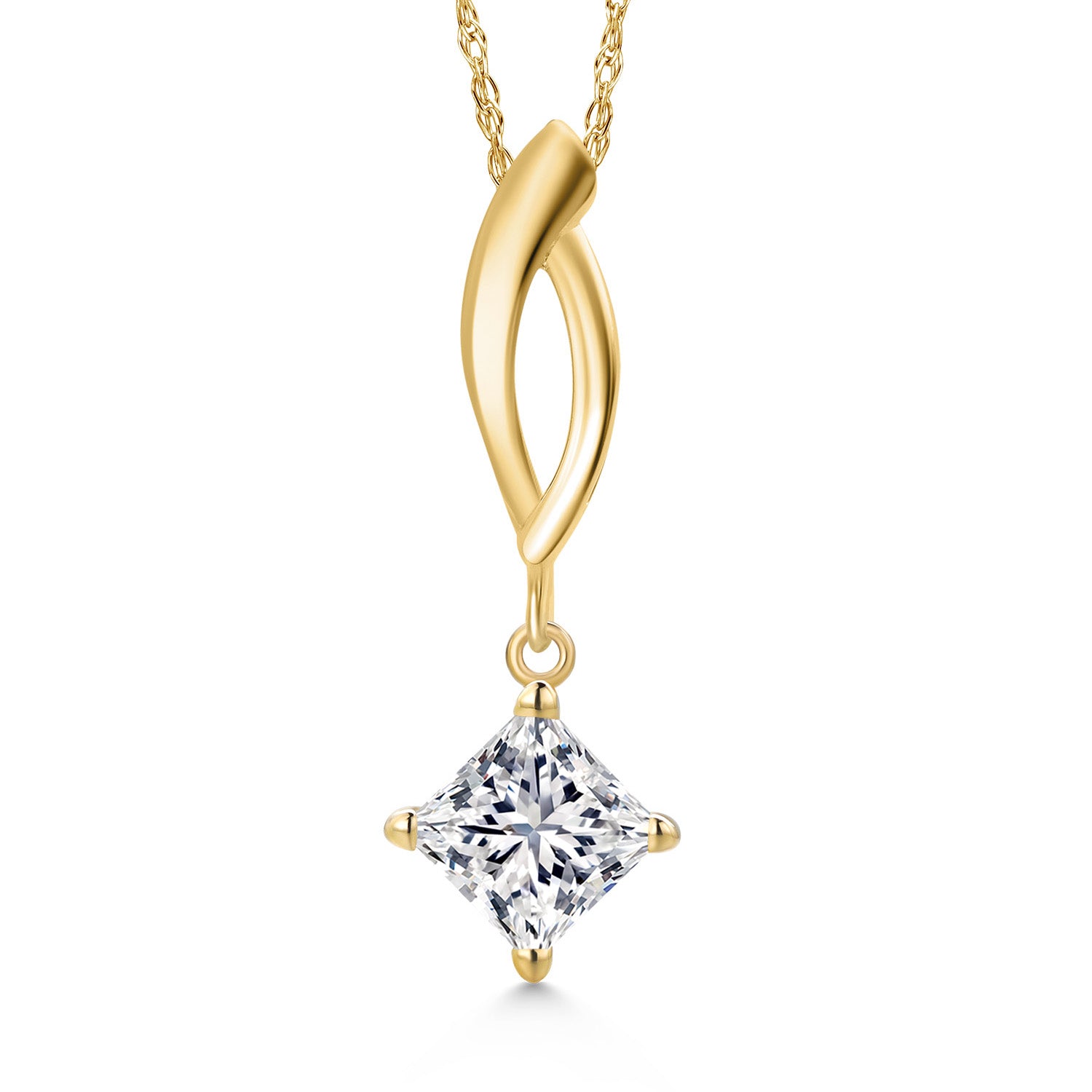 10K Yellow Gold Lab Grown Diamond Pendant Necklace for Women | 0.72 Cttw | Gemstone April Birthstone | Princess 5MM | With 18 Inch Chain