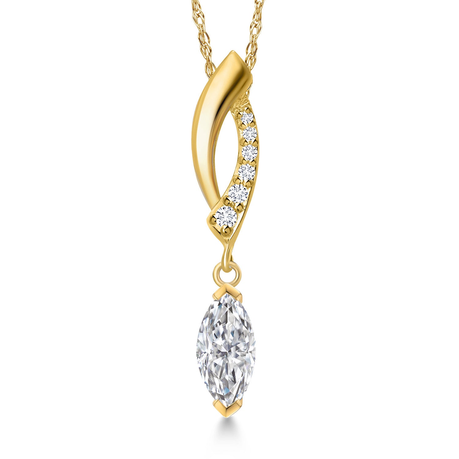 10K Yellow Gold Lab Grown Diamond Pendant Necklace for Women | 0.33 Cttw | Gemstone April Birthstone | Marquise 7X3MM | With 18 Inch Chain