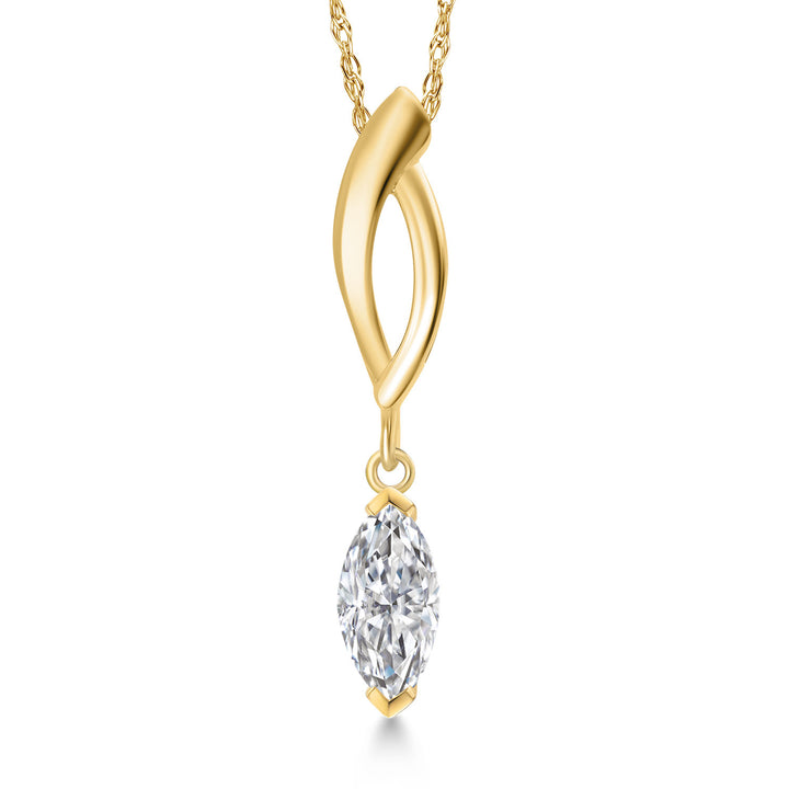 10K Yellow Gold Lab Grown Diamond Pendant Necklace for Women | 0.30 Cttw | Gemstone April Birthstone | Marquise 7X3MM | With 18 Inch Chain