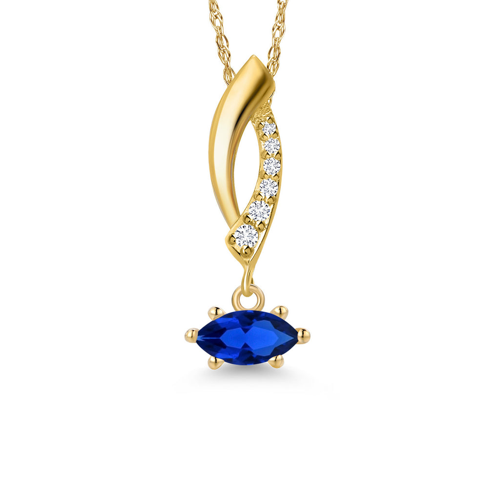 Blue Created Sapphire - September_Pendant in 10K Yellow Gold