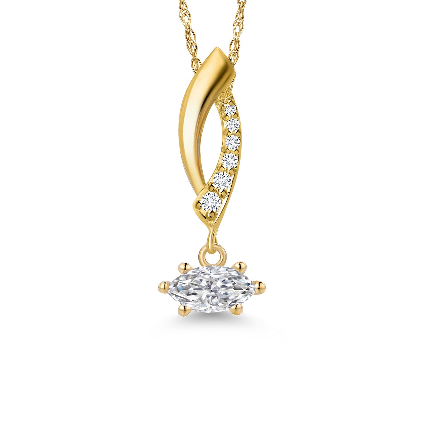 10K Yellow Gold Lab Grown Diamond Pendant Necklace for Women | 0.23 Cttw | Gemstone April Birthstone | Marquise 6X3MM | With 18 Inch Chain