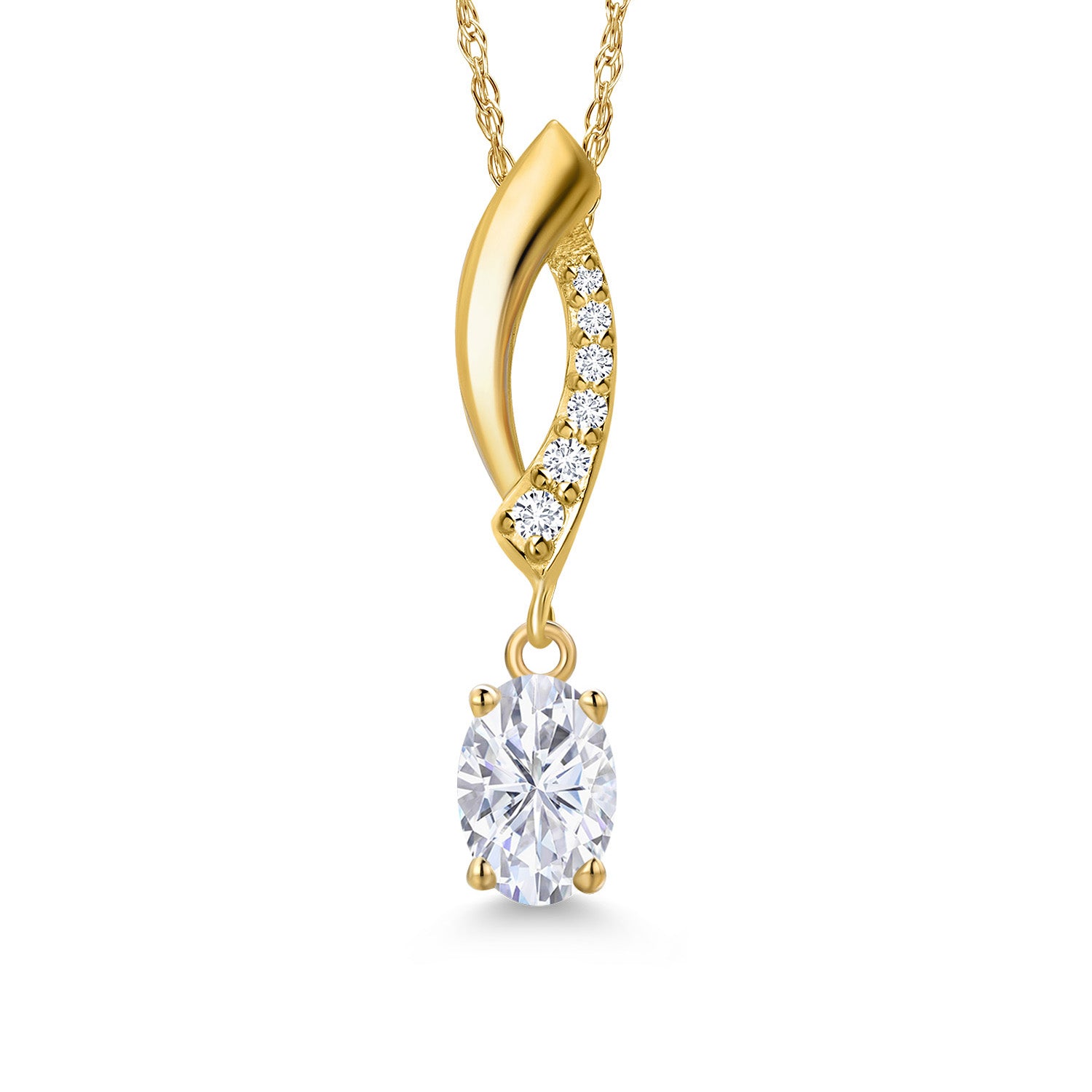 10K Yellow Gold White Moissanite and E - F Lab Grown Diamond Pendant Necklace for Women | 0.53 Cttw | Gemstone Birthstone | Oval 6X4MM | With 18 Inch Chain