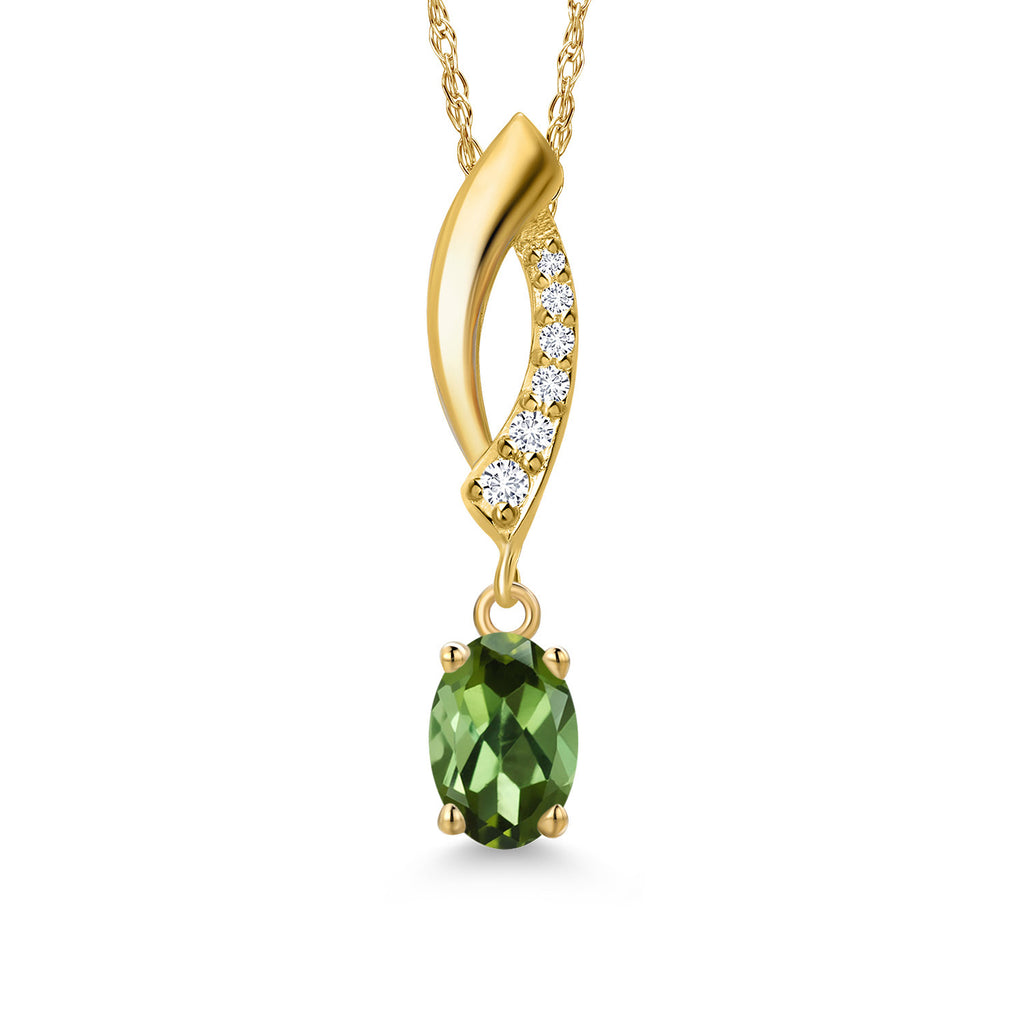 Green Tourmaline - October_Pendant in 10K Yellow Gold