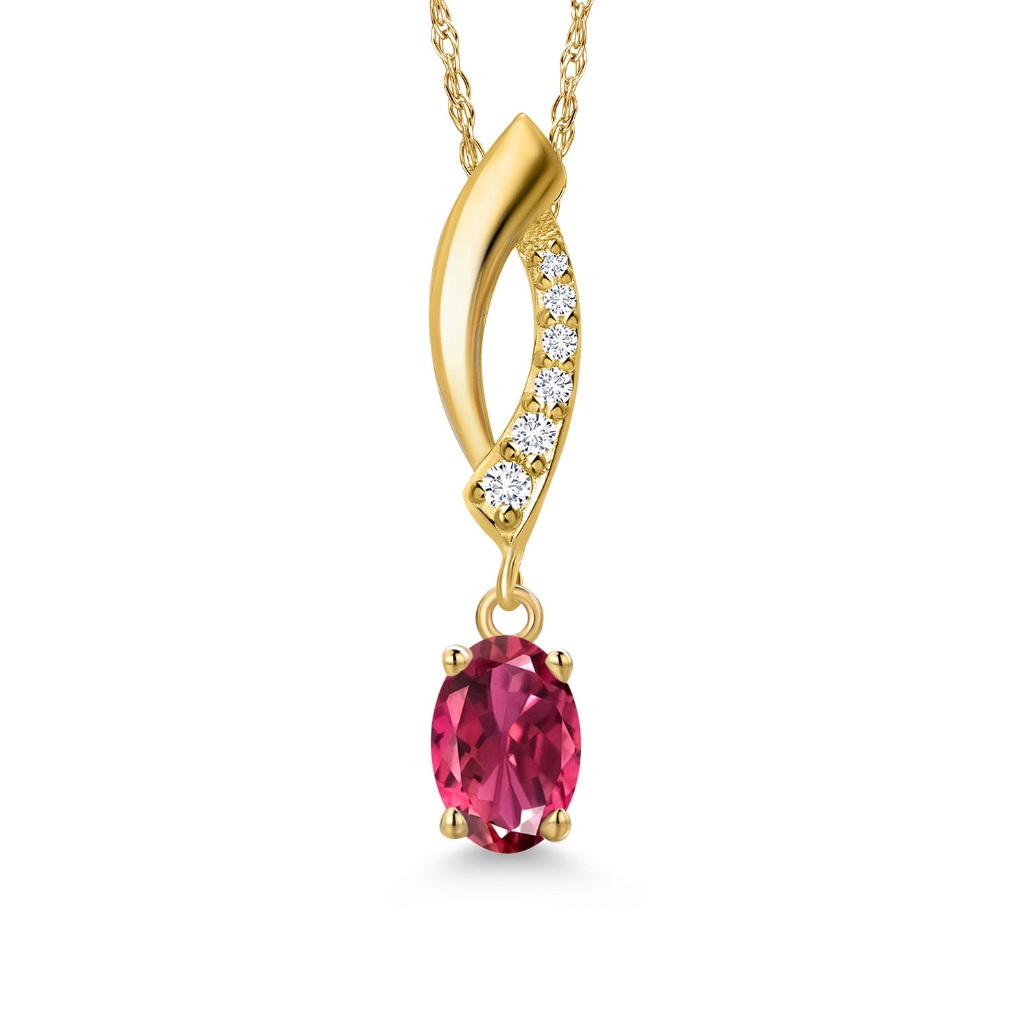 10K Yellow Gold Pink Tourmaline and E - F Lab Grown Diamond Pendant Necklace for Women | 0.51 Cttw | Gemstone October Birthstone | Oval 6X4MM | With 18 Inch Chain