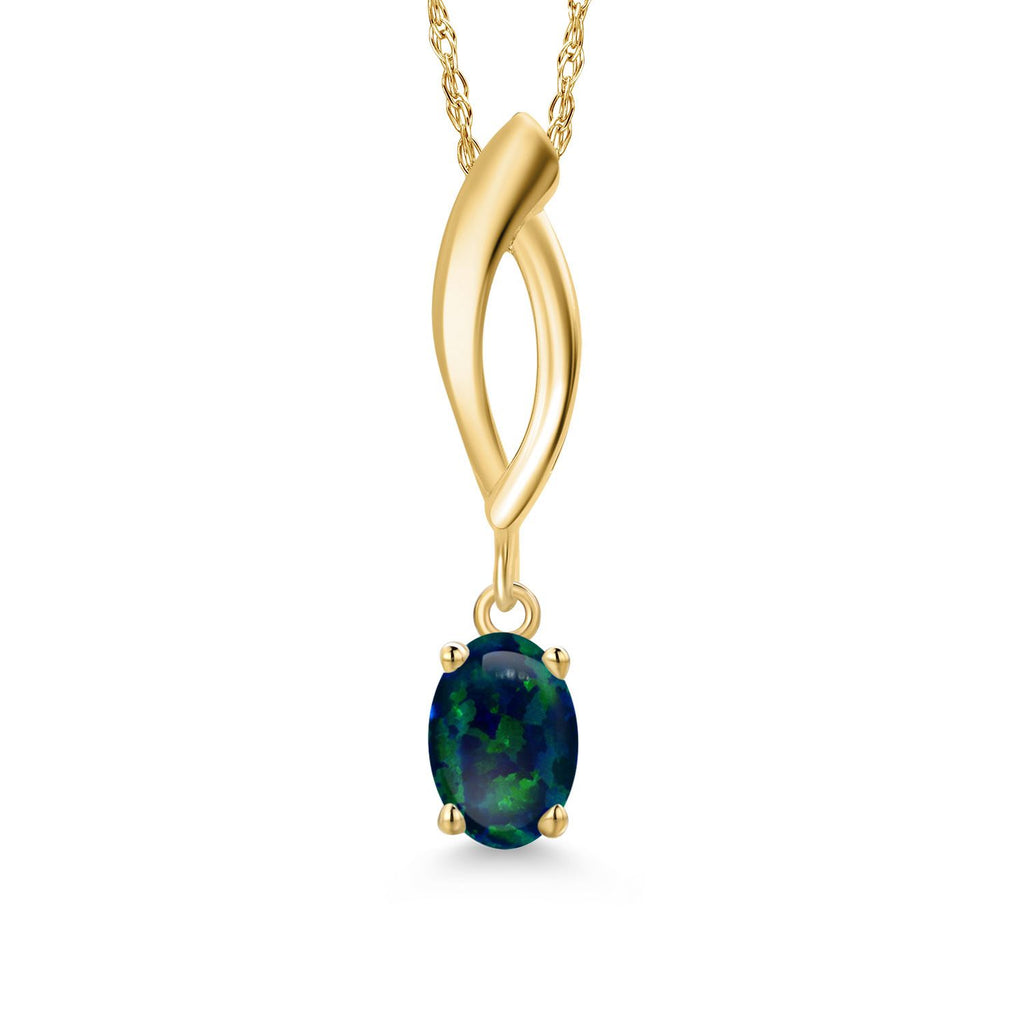 Green Simulated Opal-Cabochon - October_Pendant in 10K Yellow Gold