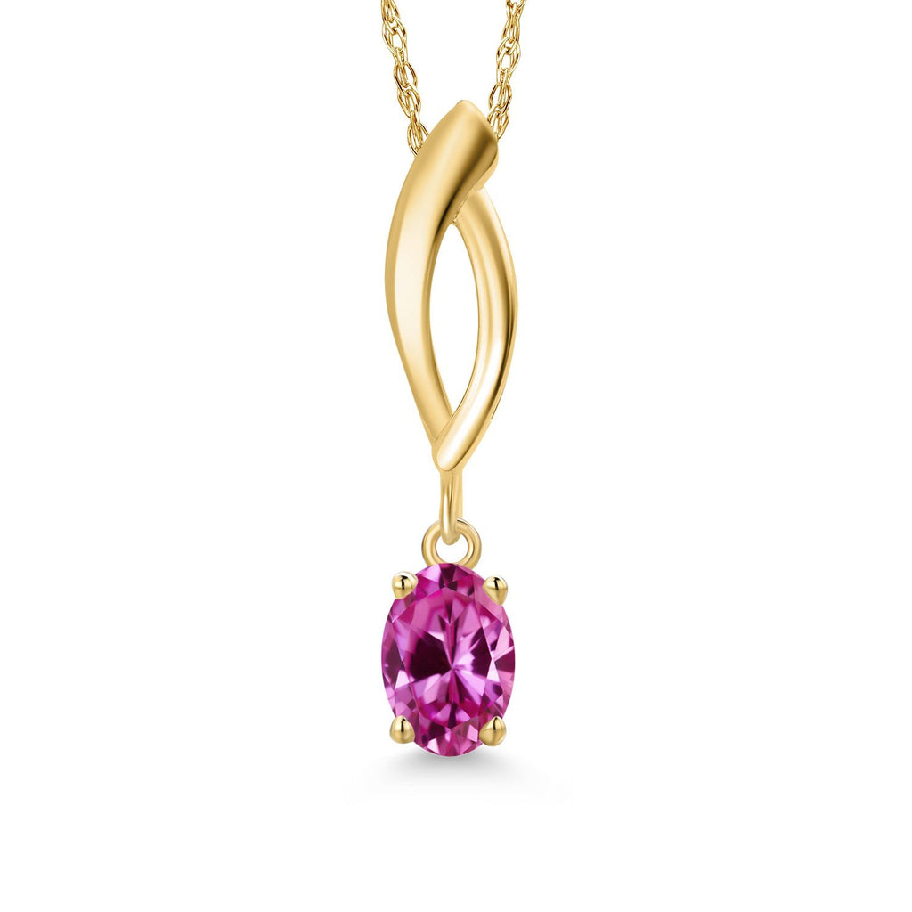 Pink Created Sapphire - September_Pendant in 10K Yellow Gold