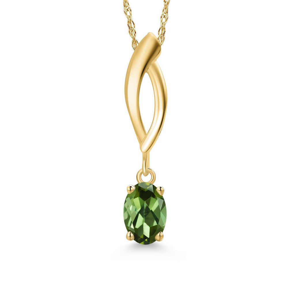 Green Tourmaline - October_Pendant in 10K Yellow Gold