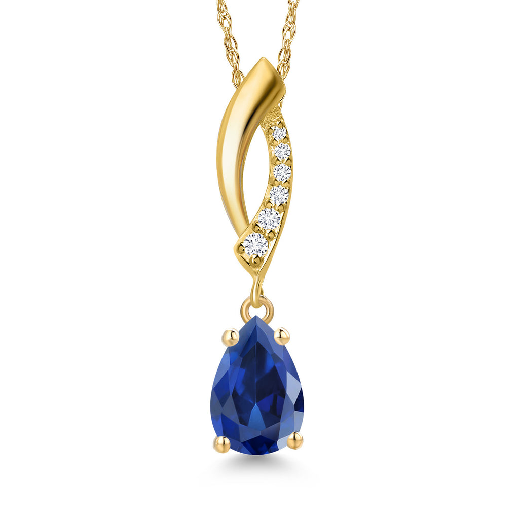 Blue Created Sapphire - September_Pendant in 10K Yellow Gold