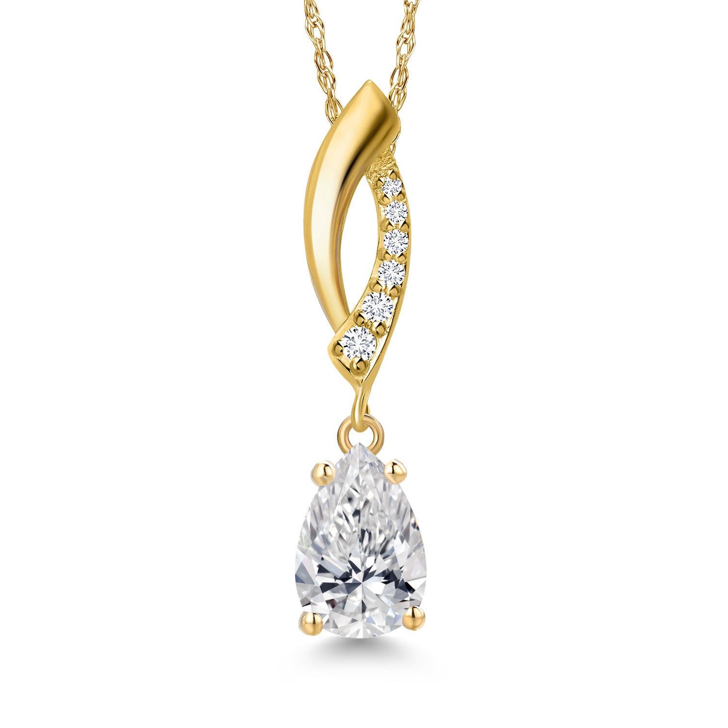 10K Yellow Gold Lab Grown Diamond Pendant Necklace for Women | 0.76 Cttw | Gemstone April Birthstone | Pear Shape 8X5MM | With 18 Inch Chain