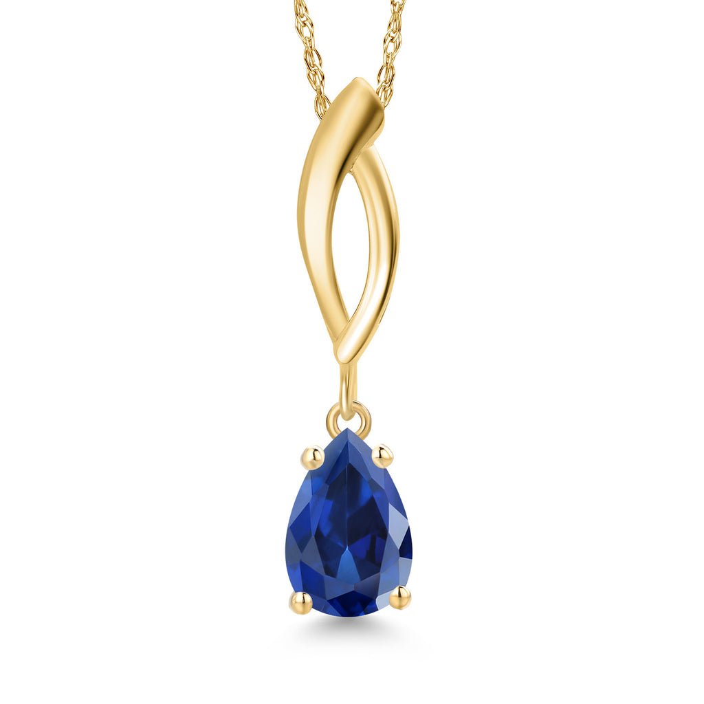Blue Created Sapphire - September_Pendant in 10K Yellow Gold