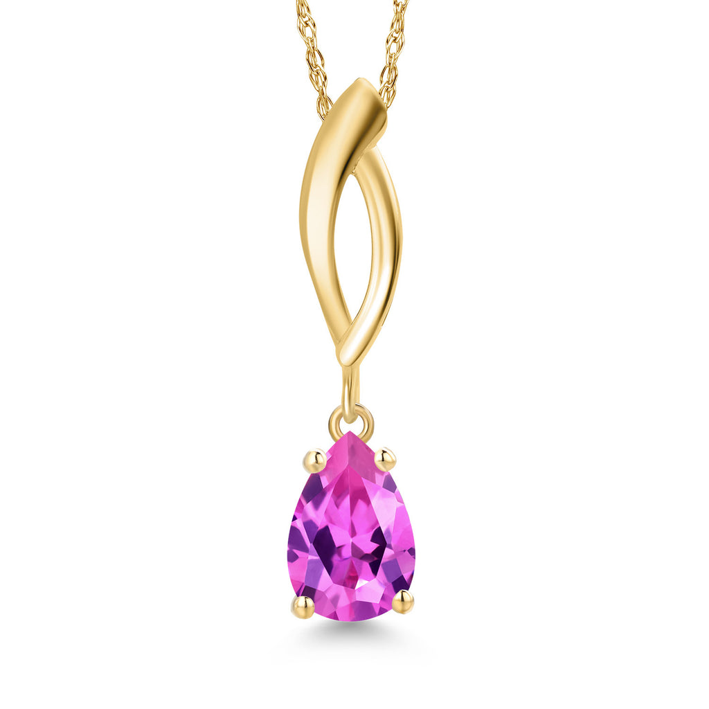Pink Created Sapphire - September_Pendant in 10K Yellow Gold