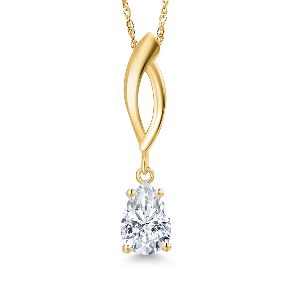 White Moissanite - April_Pendant in 10K Yellow Gold