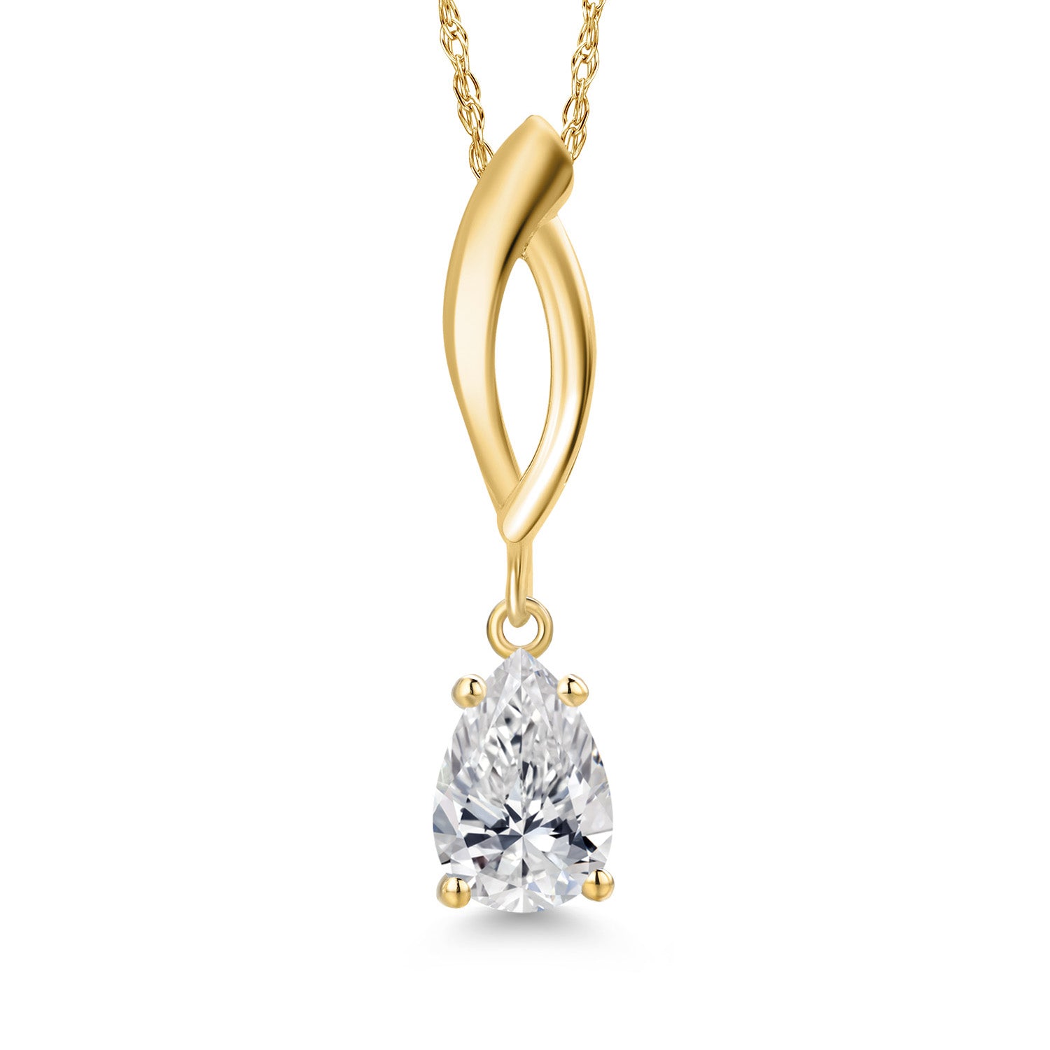 10K Yellow Gold Lab Grown Diamond Pendant Necklace for Women | 0.52 Cttw | Gemstone April Birthstone | Pear Shape 7X5MM | With 18 Inch Chain