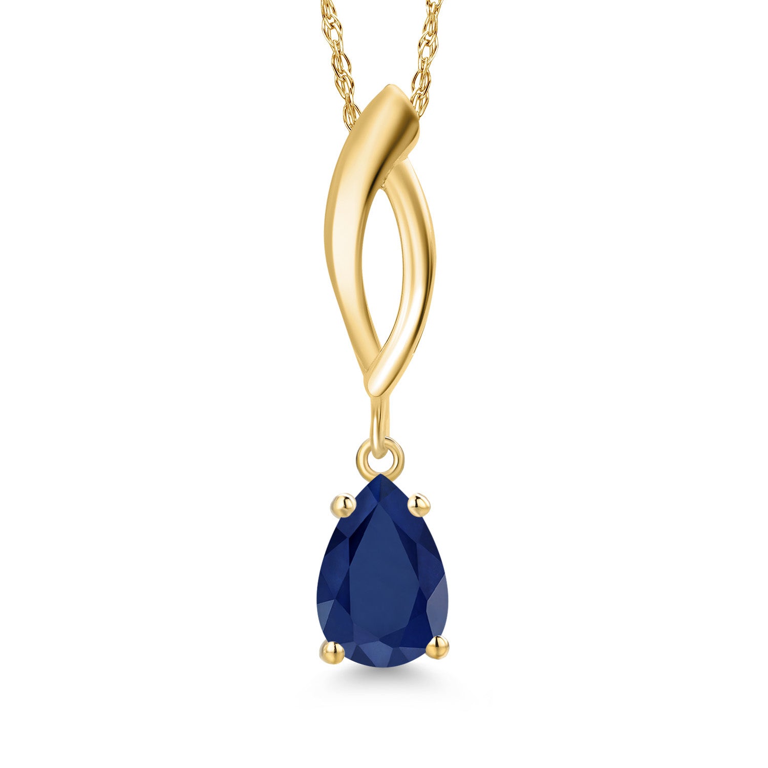 10K Yellow Gold Blue Sapphire Pendant Necklace for Women | 0.89 Cttw | Gemstone September Birthstone | Pear Shape 7X5MM | With 18 Inch Chain