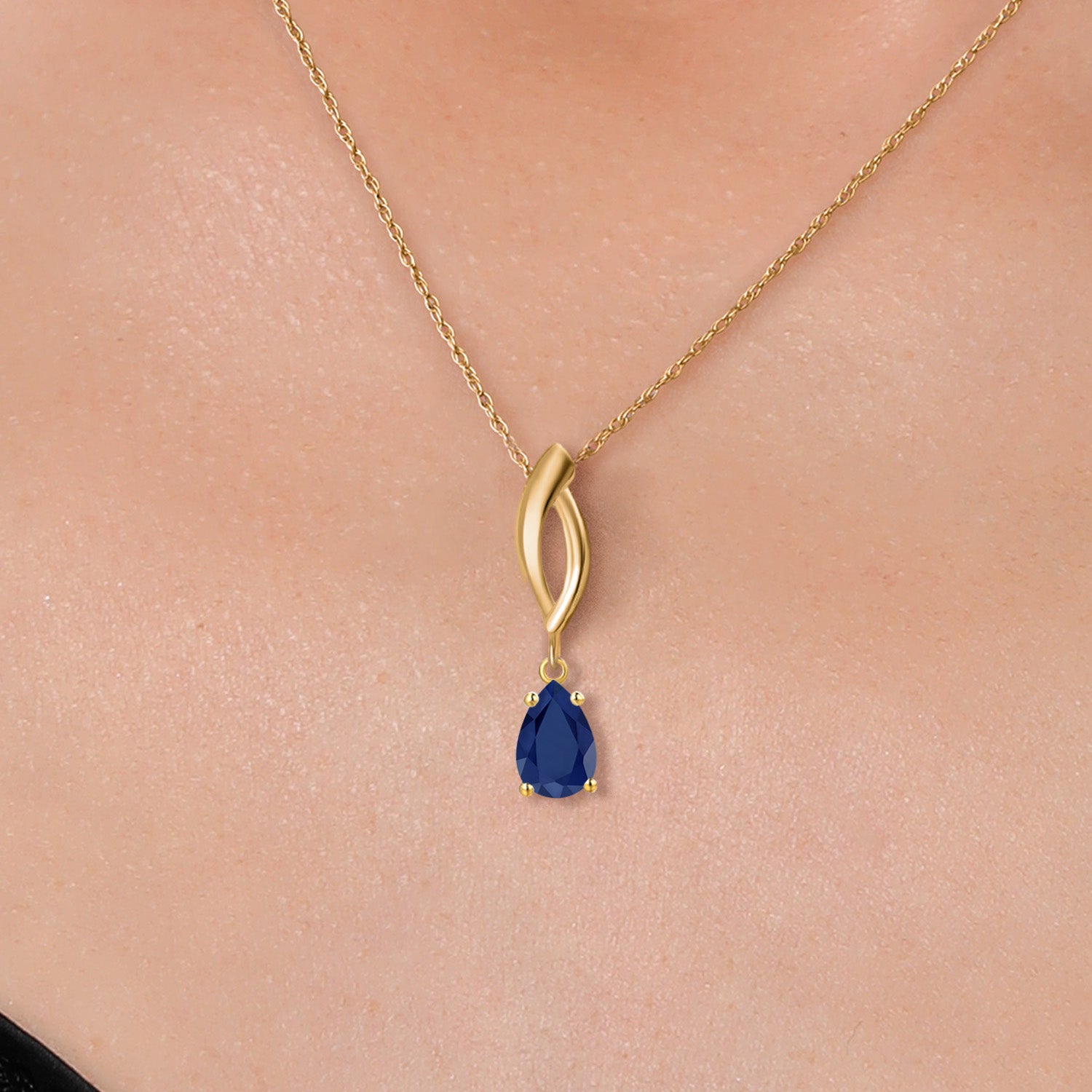 10K Yellow Gold Blue Sapphire Pendant Necklace for Women | 0.89 Cttw | Gemstone September Birthstone | Pear Shape 7X5MM | With 18 Inch Chain