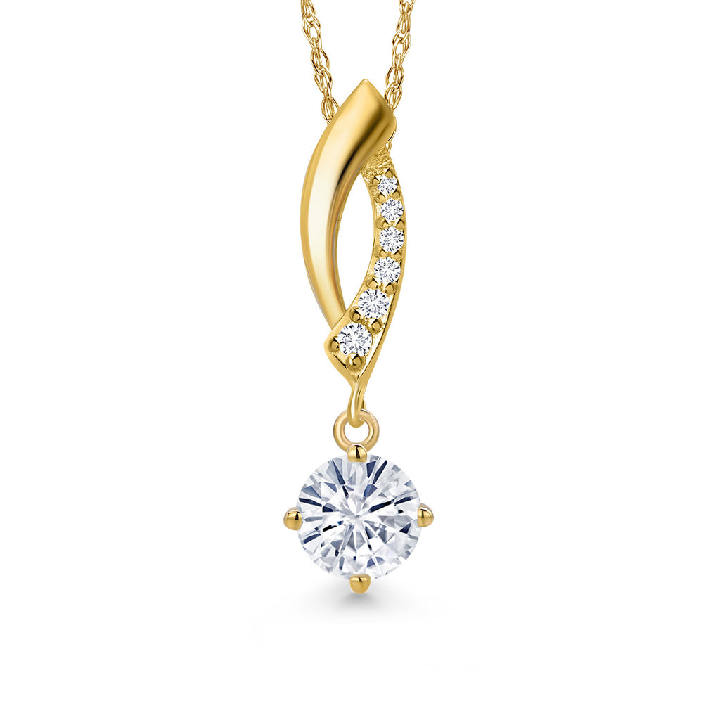 White Moissanite - April_Pendant in 10K Yellow Gold