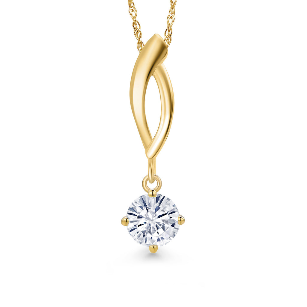 White Moissanite - April_Pendant in 10K Yellow Gold