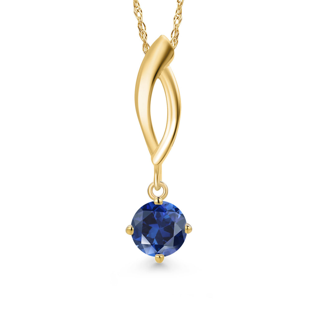 Blue Created Sapphire - September_Pendant in 10K Yellow Gold