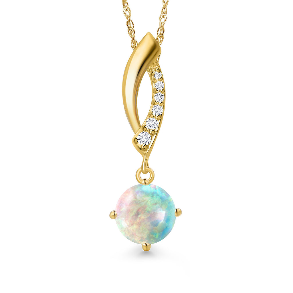 White Opal-Cabochon - October_Pendant in 10K Yellow Gold