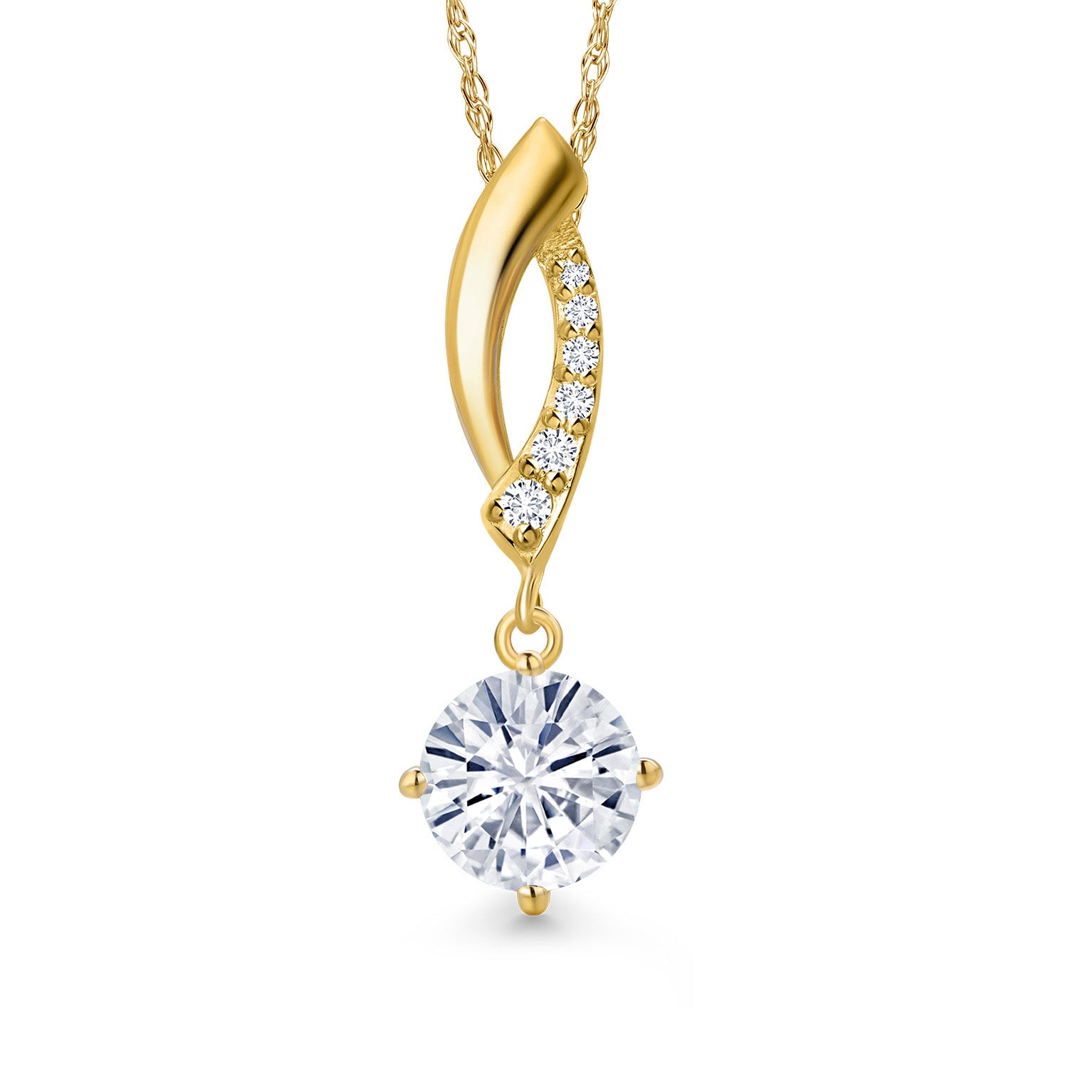 10K Yellow Gold White Moissanite and E - F Lab Grown Diamond Pendant Necklace for Women | 0.83 Cttw | Gemstone Birthstone | Round 6MM | With 18 Inch Chain