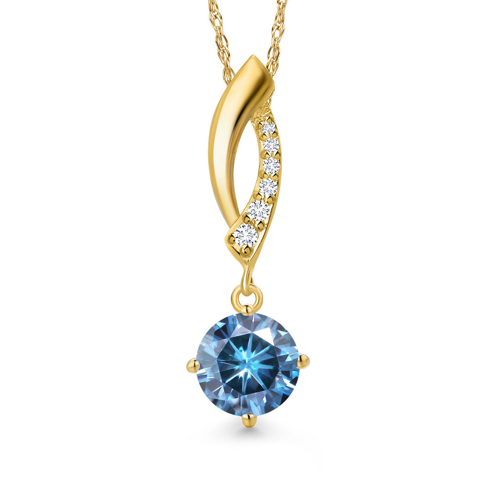 Persian Blue Moissanite - April_Pendant in 10K Yellow Gold