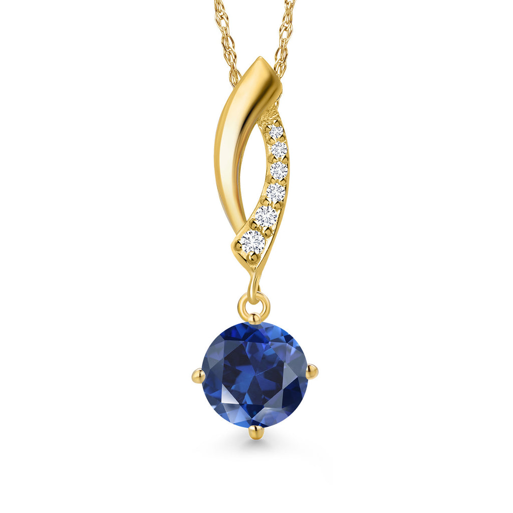 Blue Created Sapphire - September_Pendant in 10K Yellow Gold