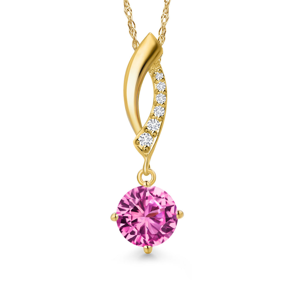 Pink Created Sapphire - September_Pendant in 10K Yellow Gold