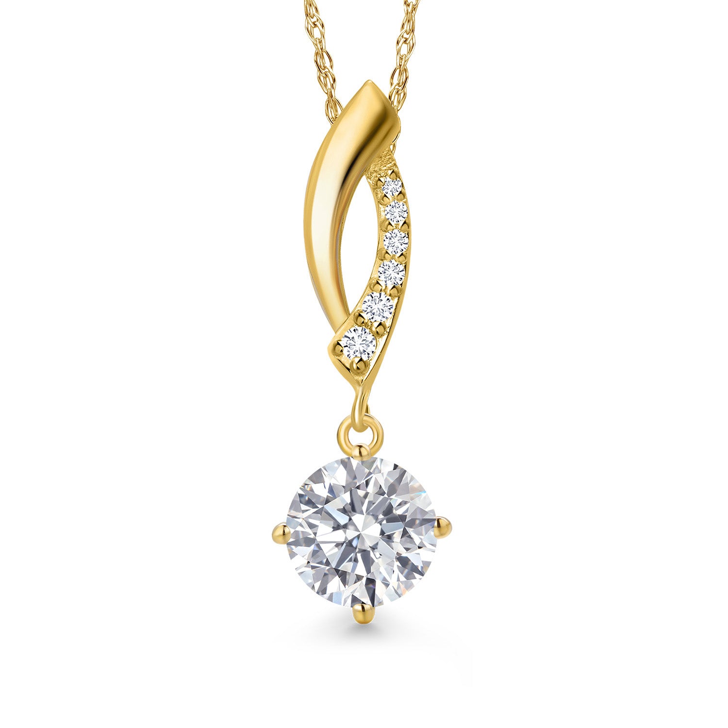 10K Yellow Gold E - F Lab Grown Diamond Pendant Necklace for Women | 1.03 Cttw | Gemstone April Birthstone | Round 6MM | With 18 Inch Chain