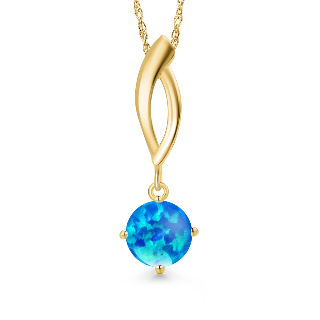 Blue Simulated Opal - October_Pendant in 10K Yellow Gold