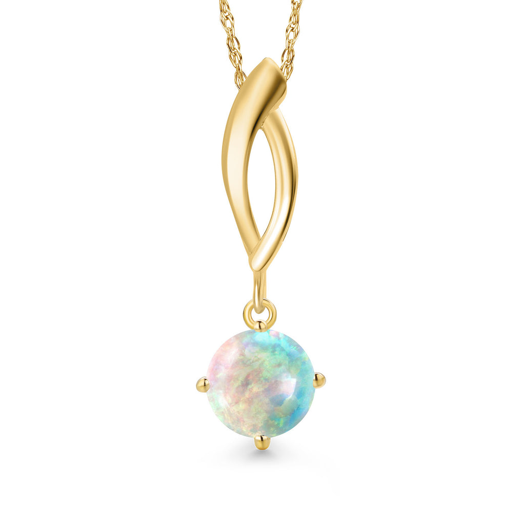 White Opal-Cabochon - October_Pendant in 10K Yellow Gold