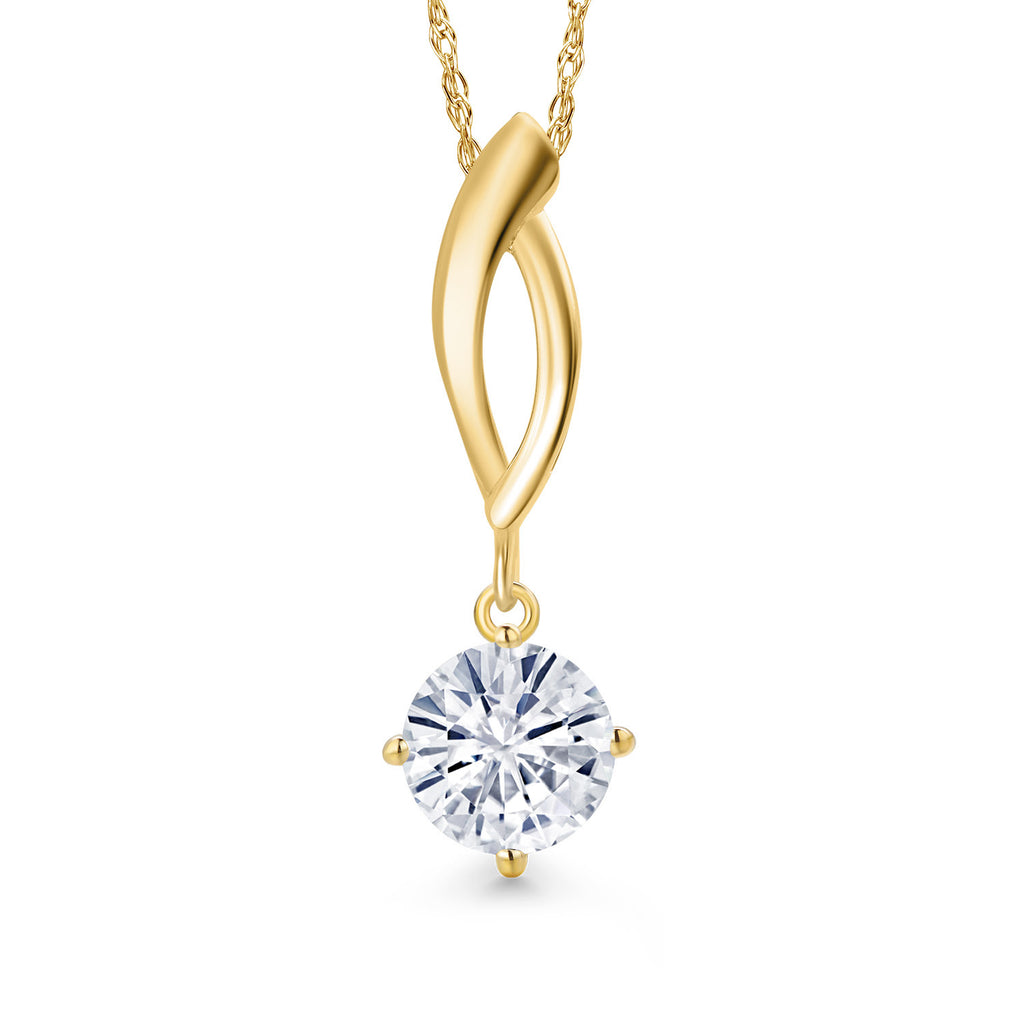 White Moissanite - April_Pendant in 10K Yellow Gold
