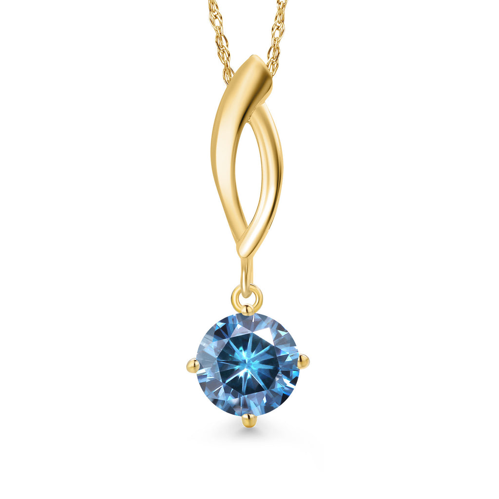 Persian Blue Moissanite - April_Pendant in 10K Yellow Gold