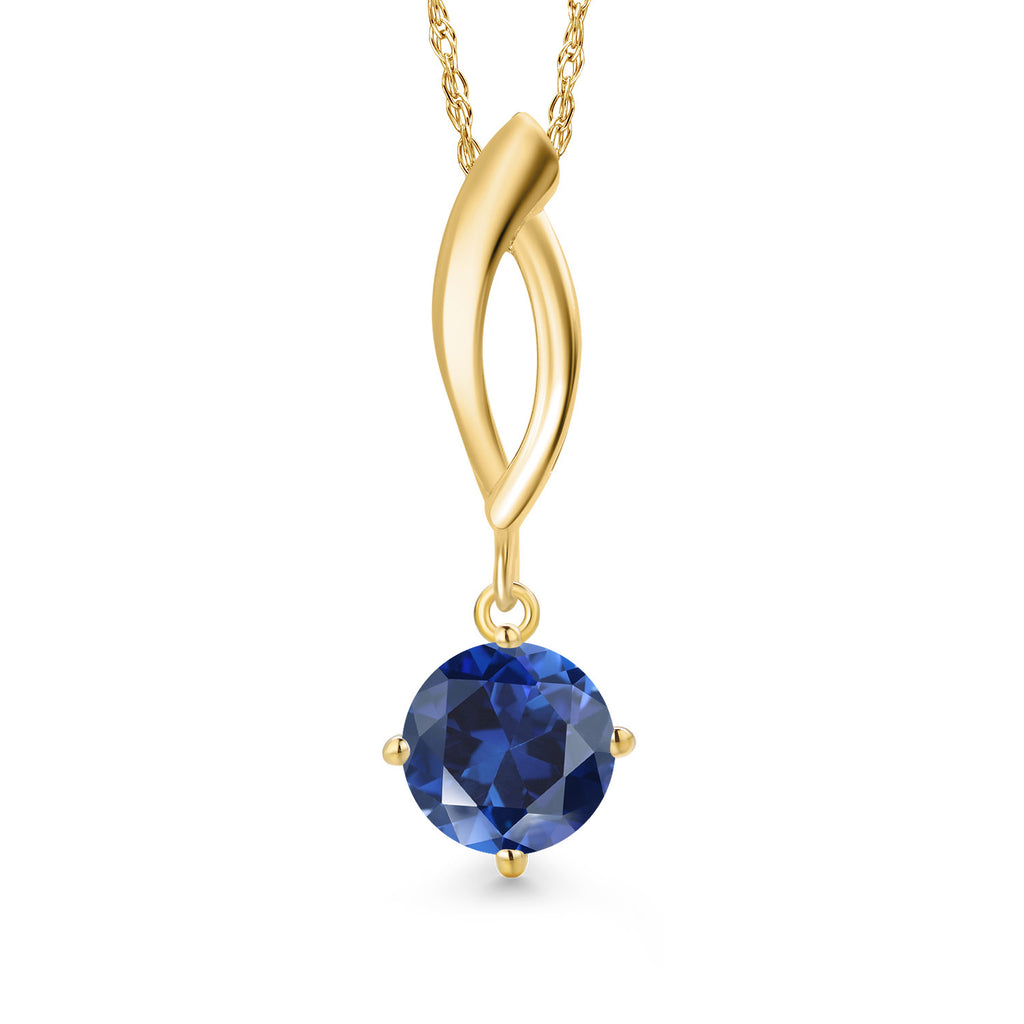 Blue Created Sapphire - September_Pendant in 10K Yellow Gold