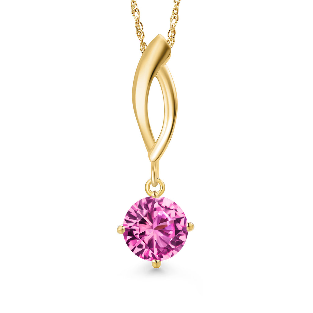 Pink Created Sapphire - September_Pendant in 10K Yellow Gold