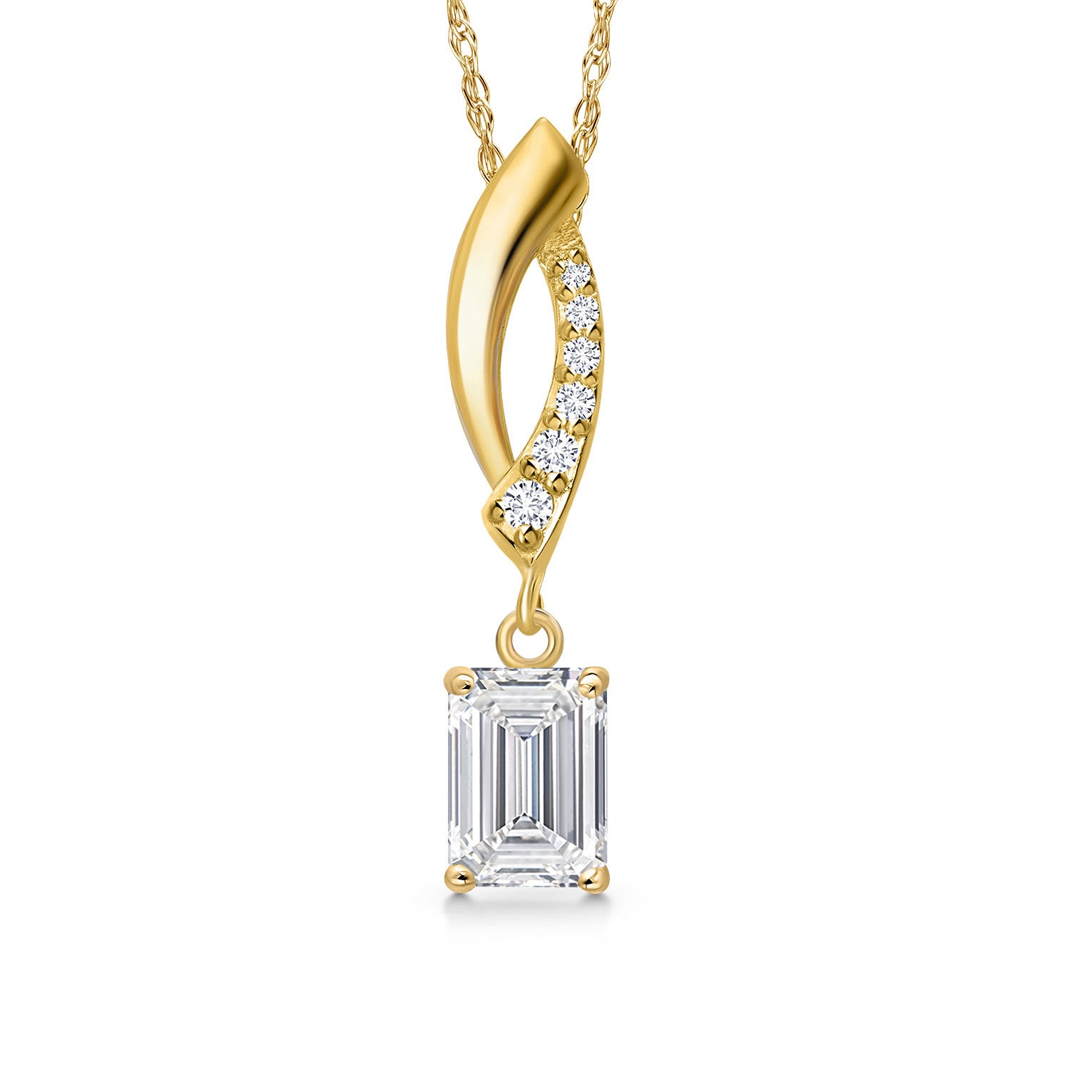 10K Yellow Gold Lab Grown Diamond Pendant Necklace for Women | 0.68 Cttw | Gemstone April Birthstone | Emerald Cut 6X4MM | With 18 Inch Chain