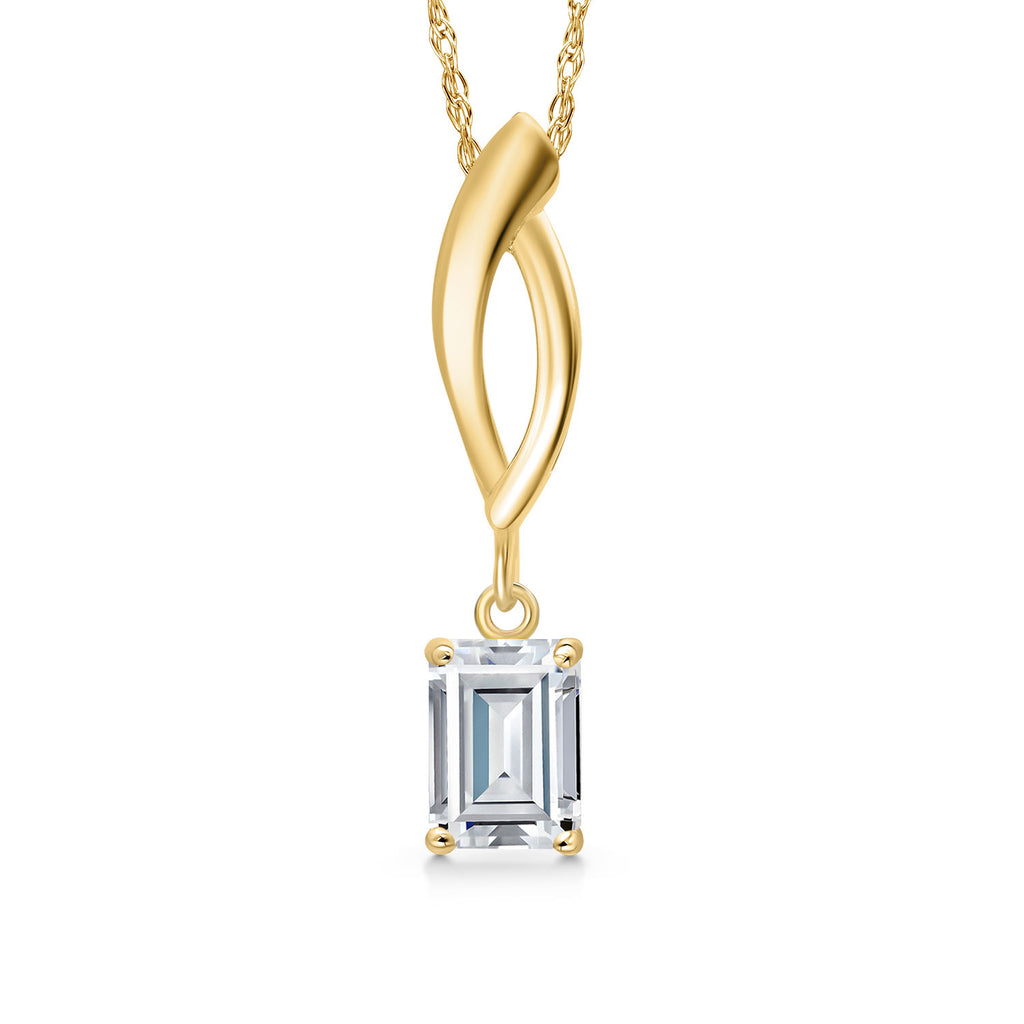 White Moissanite - April_Pendant in 10K Yellow Gold