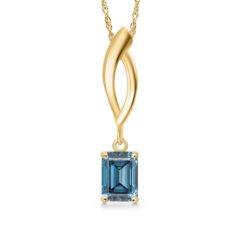 Persian Blue Moissanite - April_Pendant in 10K Yellow Gold