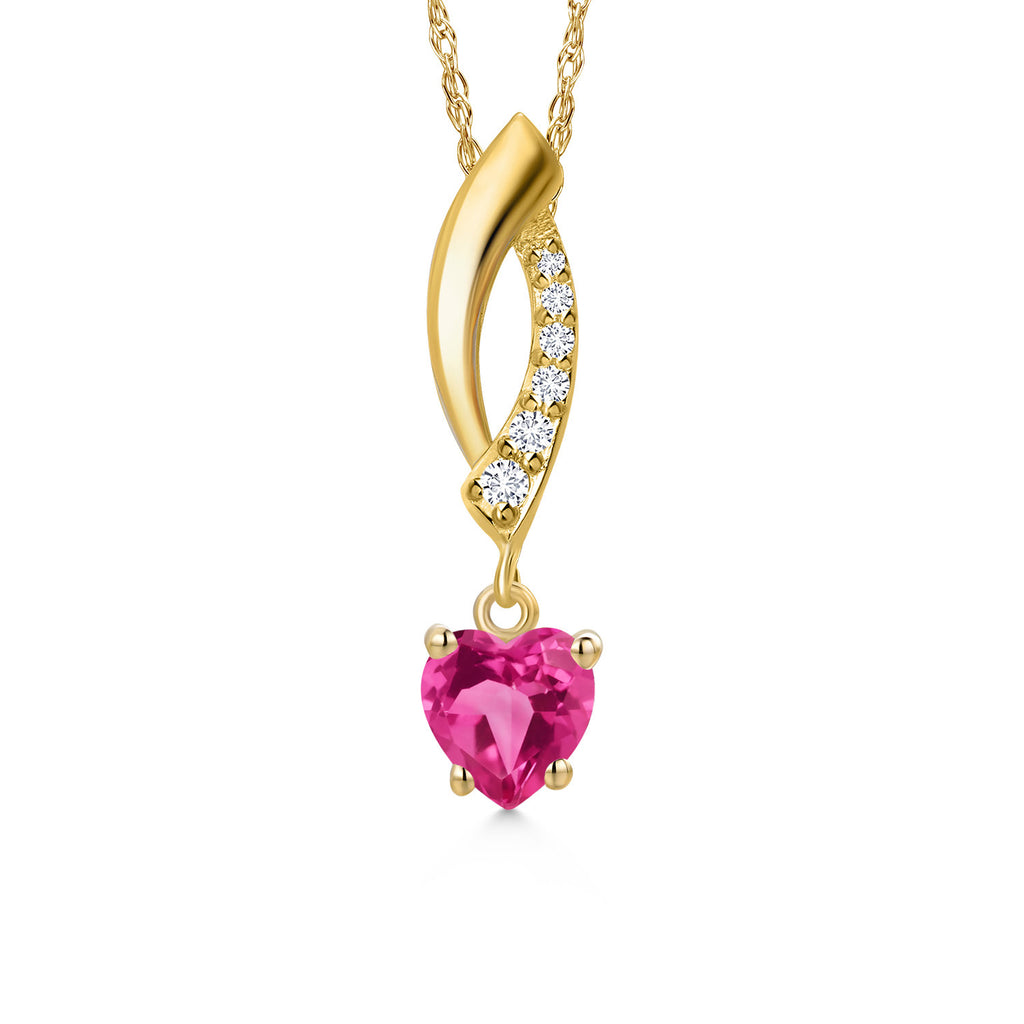 Pink Created Sapphire - September_Pendant in 10K Yellow Gold