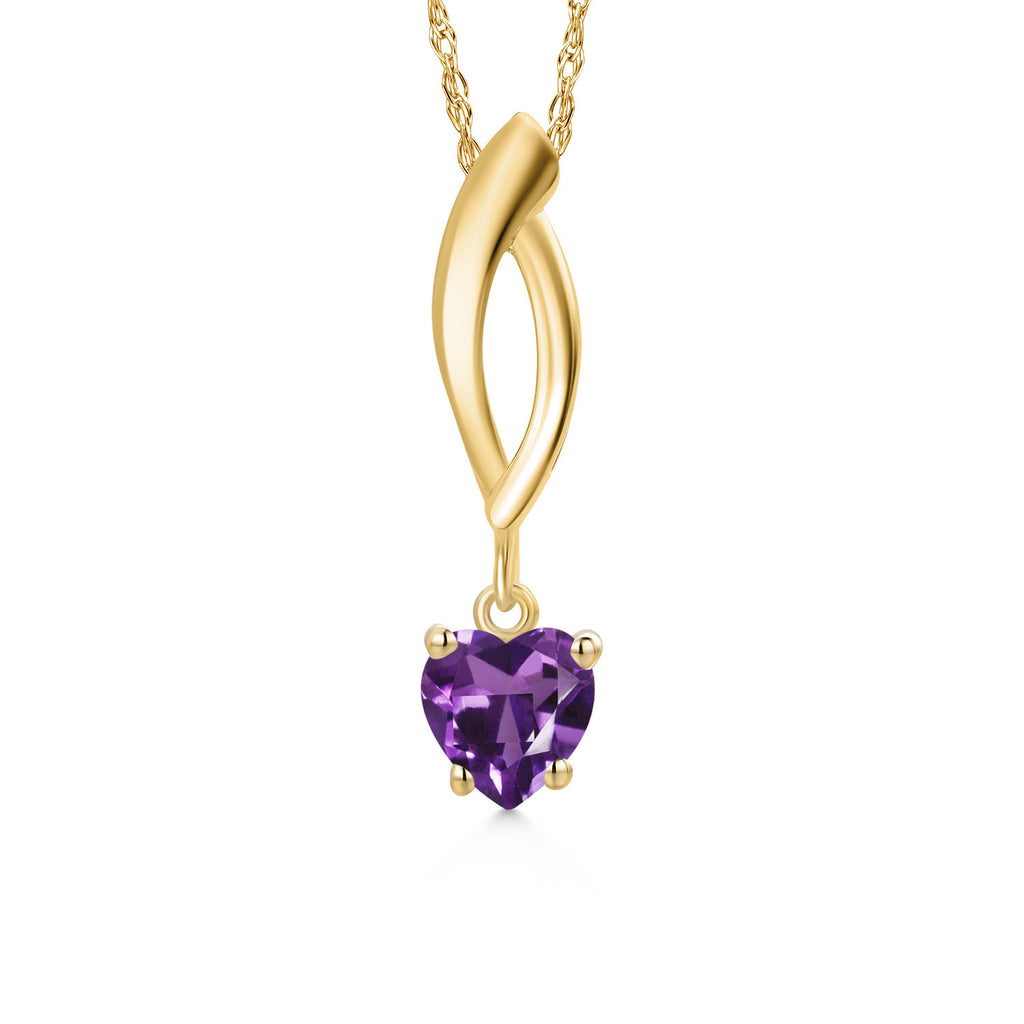 10K Yellow Gold 5MM Heart Shape Gemstone Birthstone Pendant Necklace f