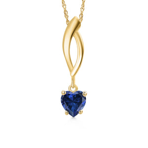 Blue Created Sapphire - September_Pendant in 10K Yellow Gold